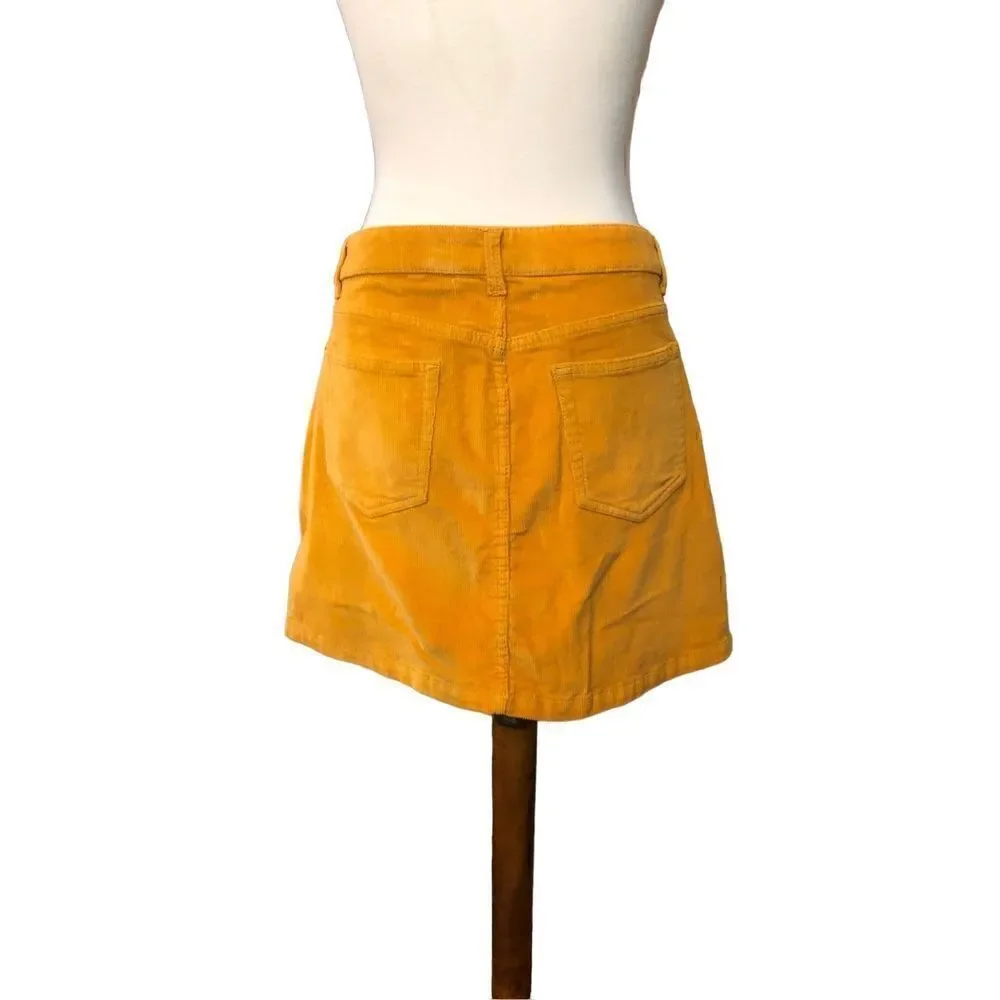 No Boundaries corduroy style vibrant orange gold button down front mini skirt